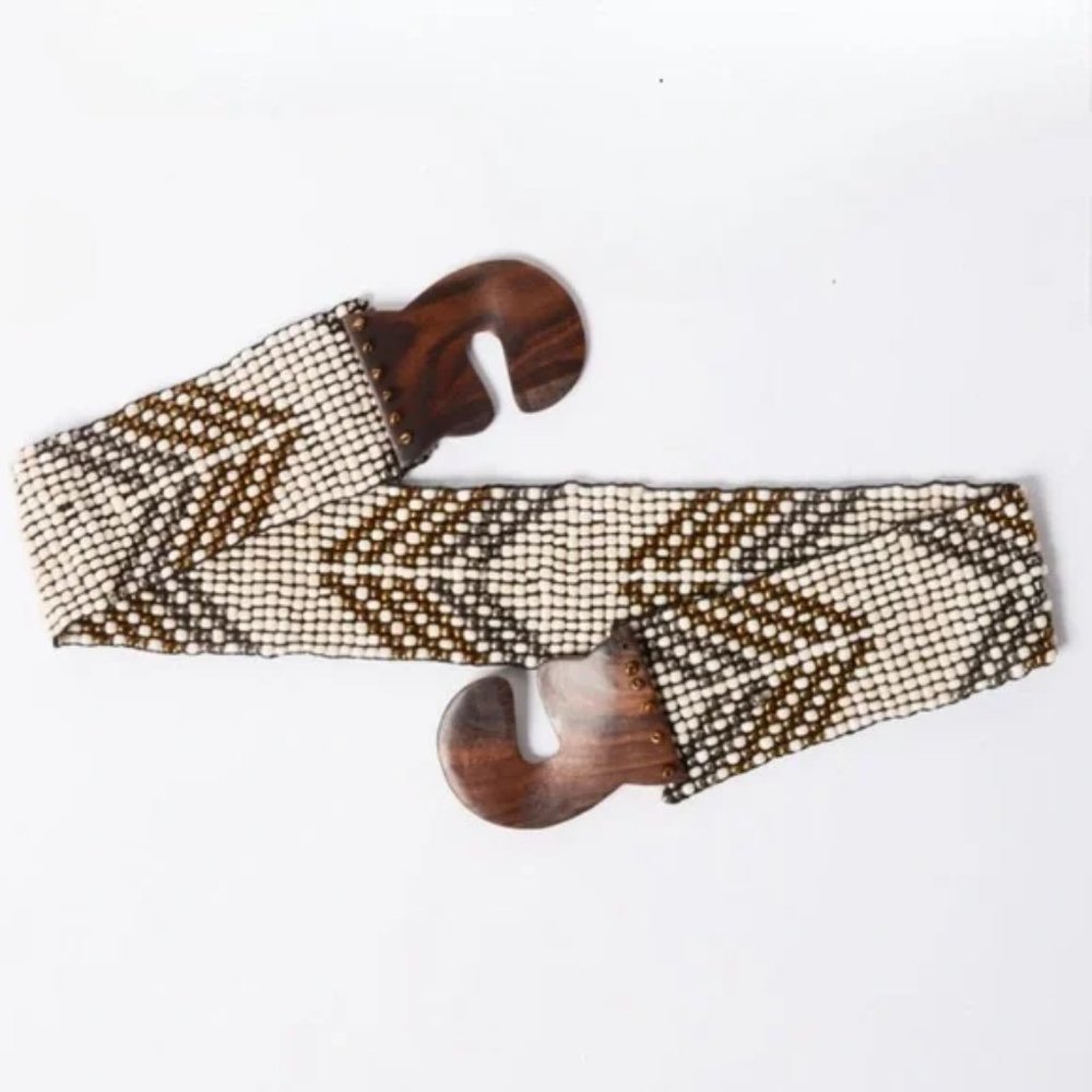 ✨2X HP✨ Boho Tribal Arrow Elastic Stretchy Beaded Belt w/Wooden Hook Buckle - Picture 7 of 8
